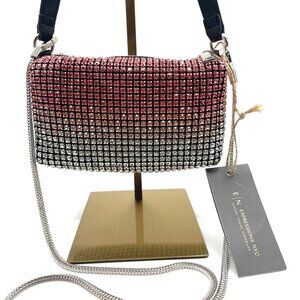 NWT Expressions NYC Pink  Rhinestone Crossbody Bag Vegan Leather/Chain Strap